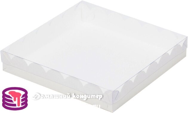 Коробка для пряников, печенья 200*200*35 мм белая с прозрачной крышкой